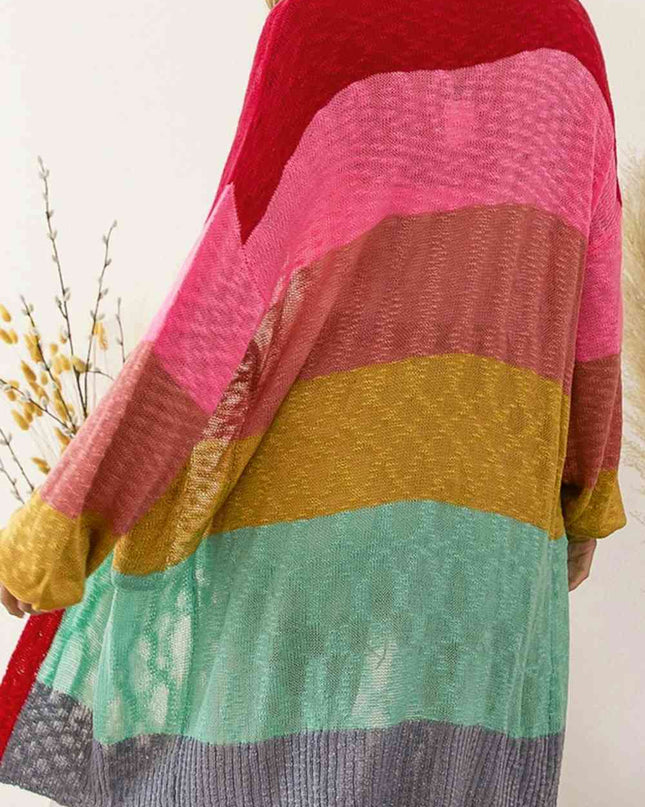 Color Block Open Front Cardigan with Pockets
