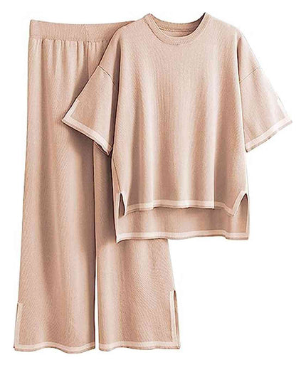 Contrast High-Low Sweater and Knit Pants Set