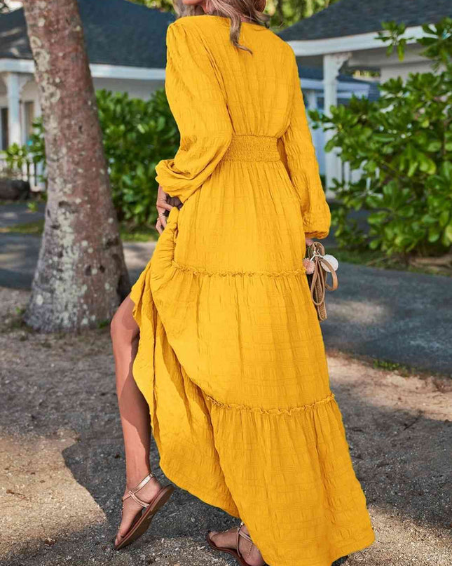 Smocked Waist V-Neck Maxi Dress
