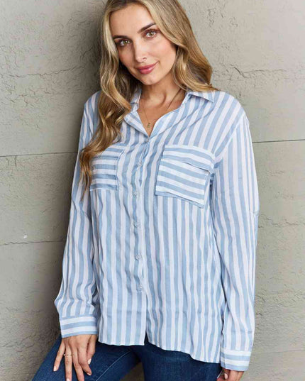Ninexis Take Your Time Collared Button Down Striped Shirt