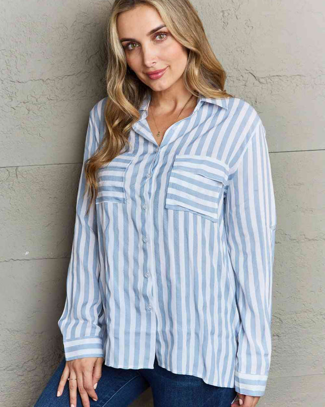 Ninexis Take Your Time Collared Button Down Striped Shirt