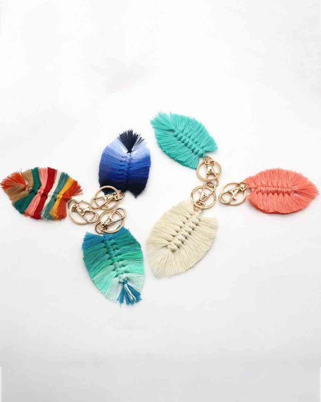 Assorted 4-Pack Leaf Shape Fringe Keychain