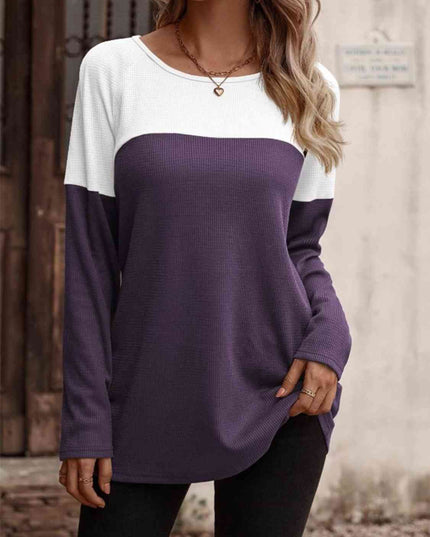 Contrast Round Neck Long Sleeve T-Shirt