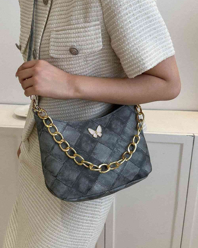 Butterfly Decor PU Leather Shoulder Bag