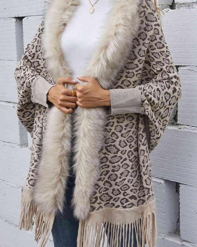 Leopard Fringe Detail Poncho