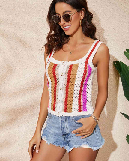 Striped Scalloped Trim Knit Tank