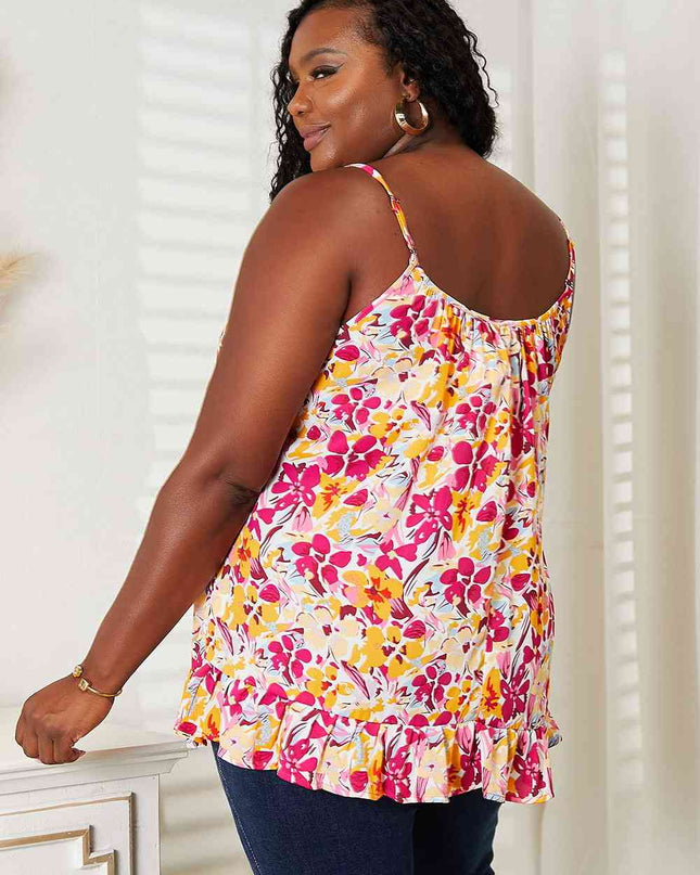 Double Take Floral Scoop Neck Ruffle Hem Cami