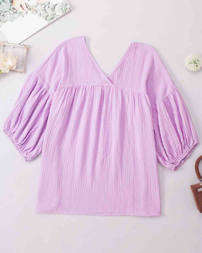 Dropped Shoulder V-Neck Blouse