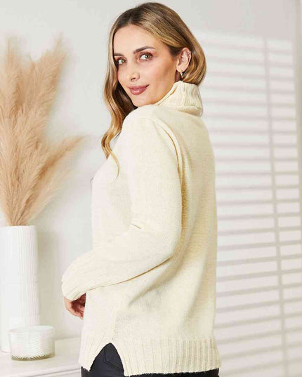 Heimish Full Size Long Sleeve Turtleneck Sweater with Side Slit