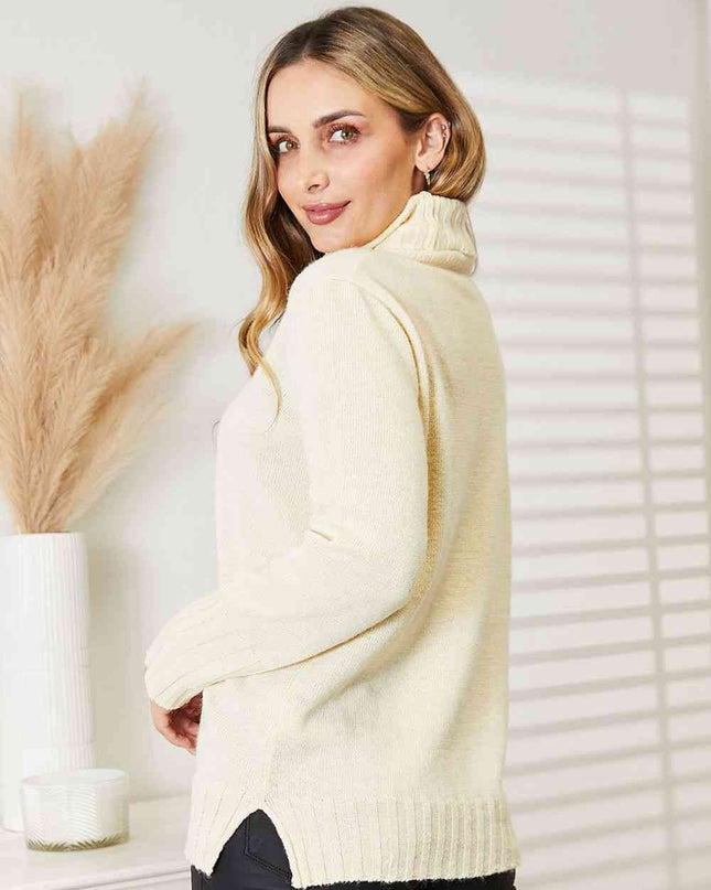 Heimish Full Size Long Sleeve Turtleneck Sweater with Side Slit