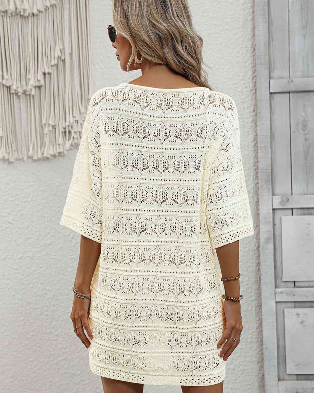 Openwork V-Neck Mini Knit Dress