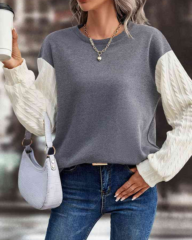 Contrast Round Neck Drop Shoulder Sweatshirt