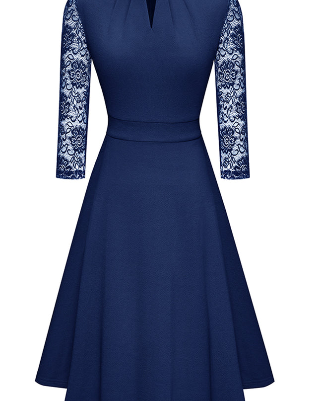 Round Neck Three-Quater Sleeve Cutout Dress