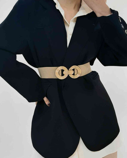 Geometric Buckle Elastic Wide Belt