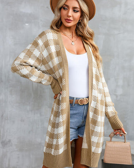 Plaid Open Front Long Sleeve Cardigan