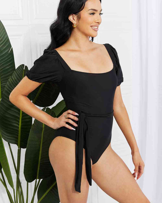 Marina West Swim Salty Air Puff Sleeve One-Piece in Black
