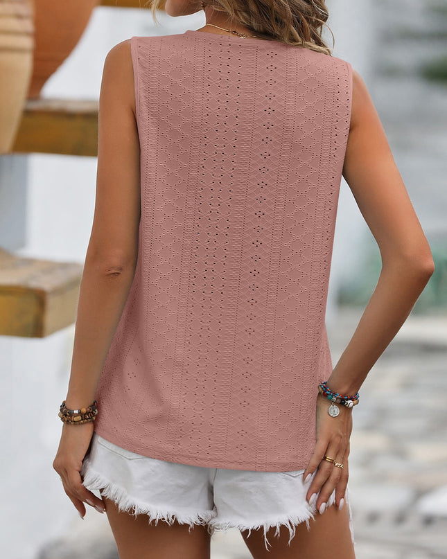 Spliced Lace V-Neck Sleeveless Tank