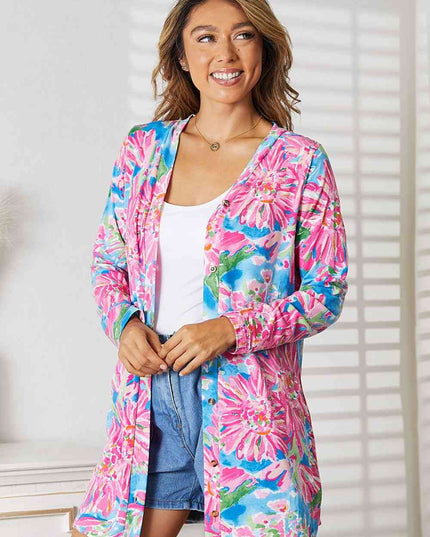 Double Take Floral Open Front Long Sleeve Cardigan