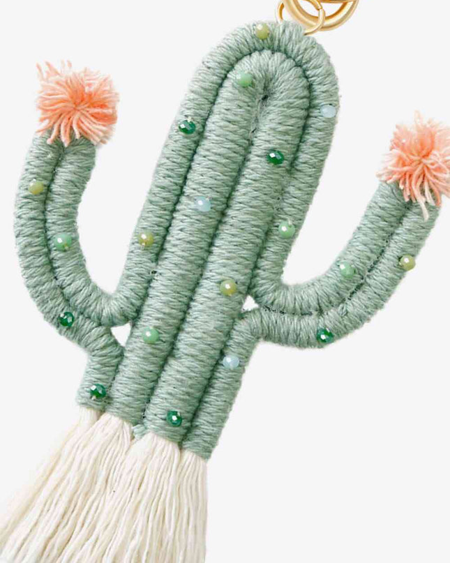 Bead Trim Cactus Keychain with Fringe