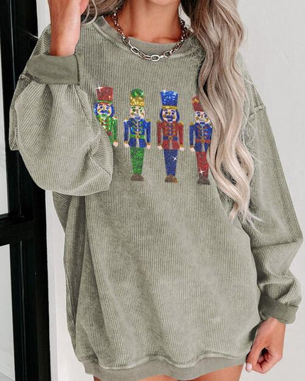 Sequin Nutcracker Drop Shoulder Sweatshirt