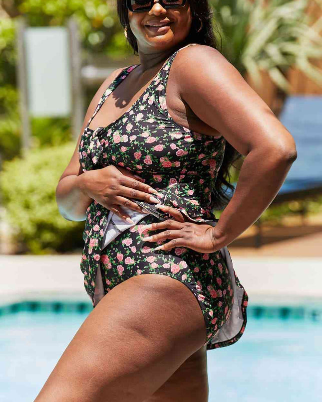 Marina West Swim Full Size Clear Waters Swim Dress in Black Roses