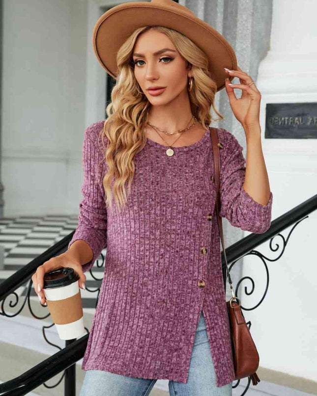 Buttoned Long Sleeve Slit Top