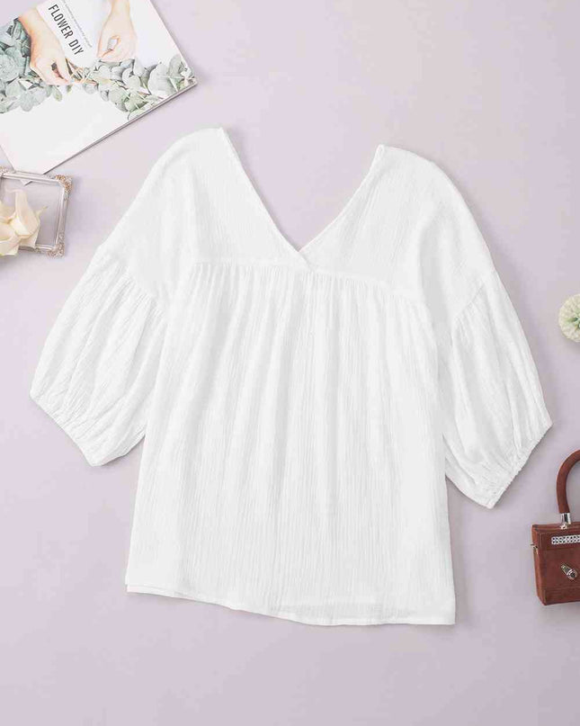 Dropped Shoulder V-Neck Blouse
