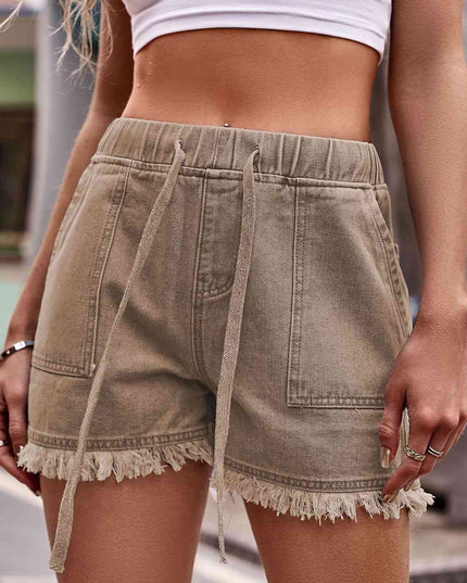 Drawstring Raw Hem Denim Shorts
