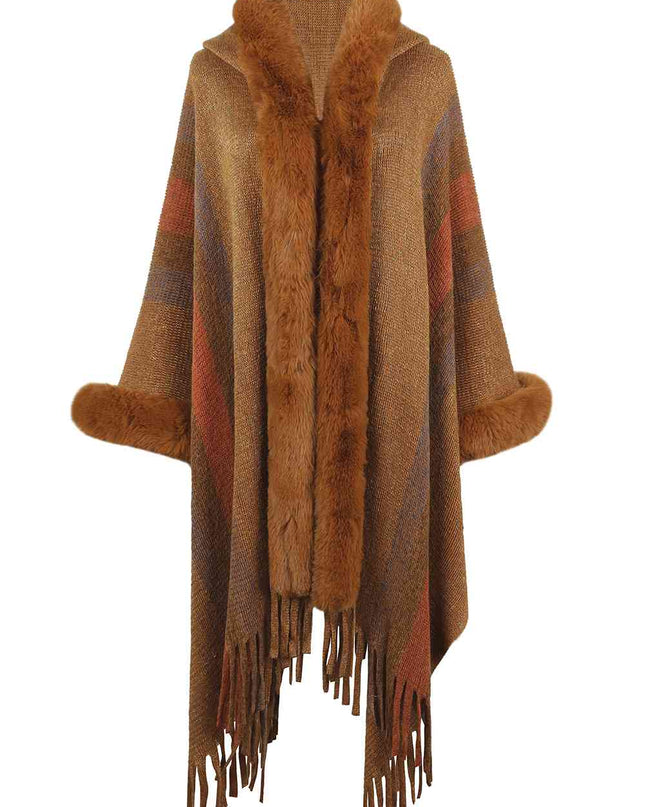 Color Block Fringe Detail Poncho