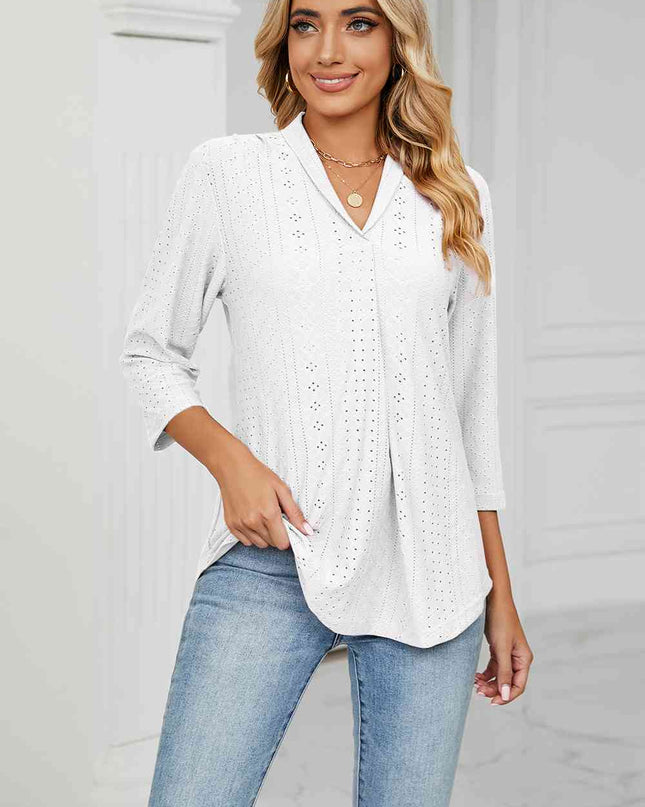 Eyelet Three-Quarter Sleeve Blouse