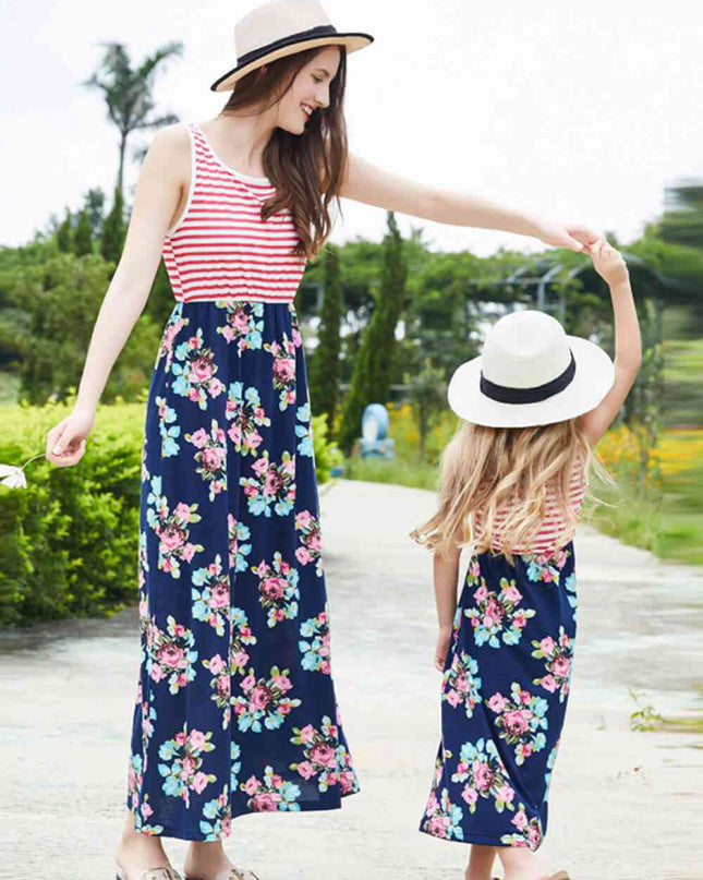Women Striped Floral Sleeveless Dress