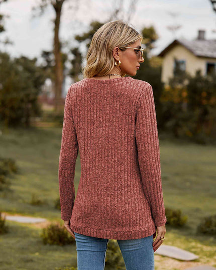 Ribbed V-Neck Long Sleeve Tee