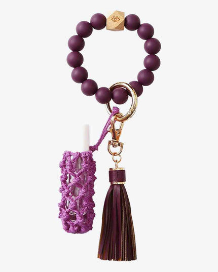 Evil Eye Beaded Keychain with Tassel