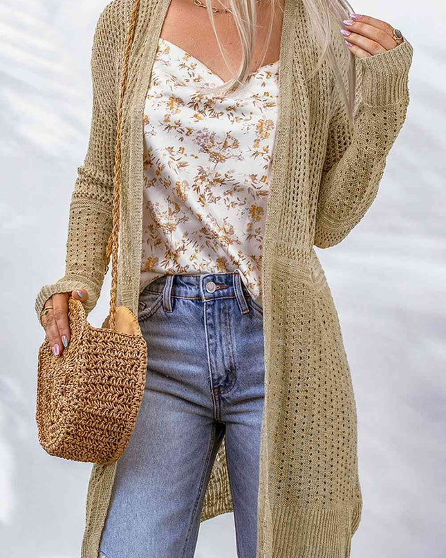 Double Take Openwork Dropped Shoulder Open Front Cardigan