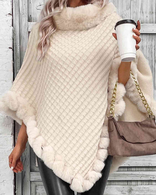 Faux Fur Trim Poncho