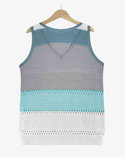 Striped Openwork V-Neck Knit Tank