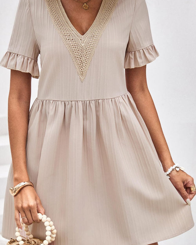 V-Neck Flounce Sleeve A-Line Dress