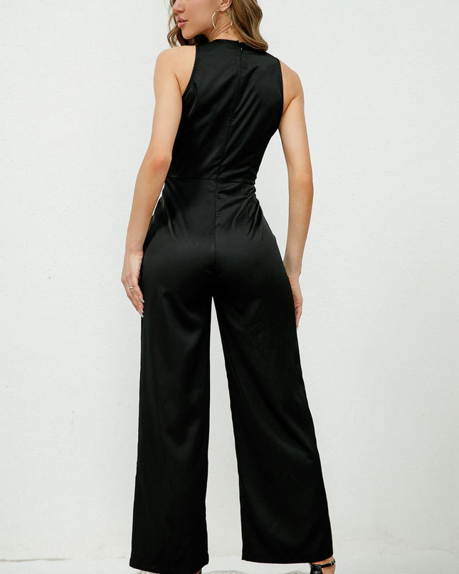 V-Neck Sleeveless Decorative Buttons Jumpsuit