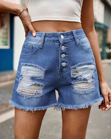 US Flag Distressed Denim Shorts