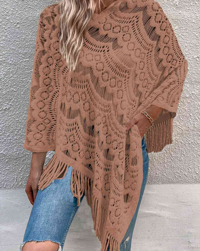 Openwork Fringe Detail Poncho