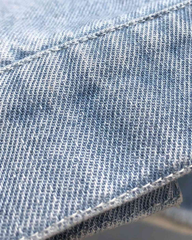 Raw Hem Collared Neck Long Sleeve Denim Jacket