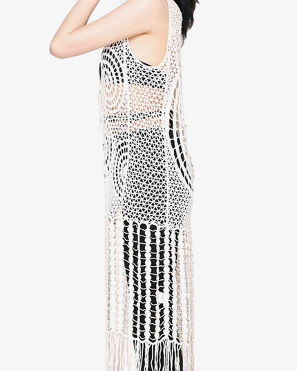 Tie Front Fringe Hem Sleeveless Cover Up