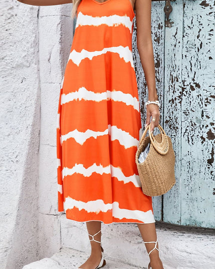 Contrast V-Neck Spaghetti Strap Midi Dress