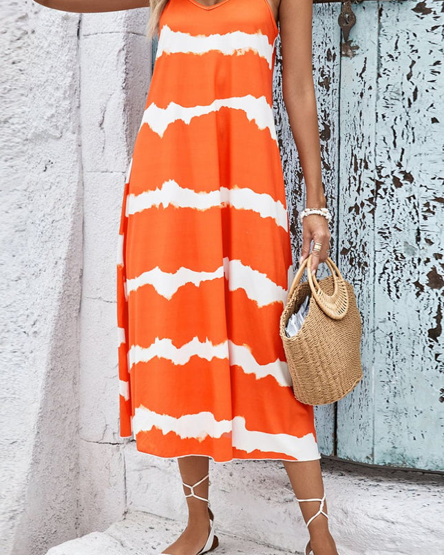 Contrast V-Neck Spaghetti Strap Midi Dress