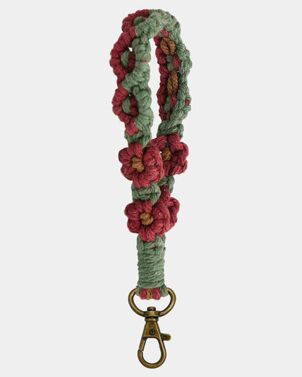 Flower Shape Wristlet Alloy Closure Macrame Key Chain