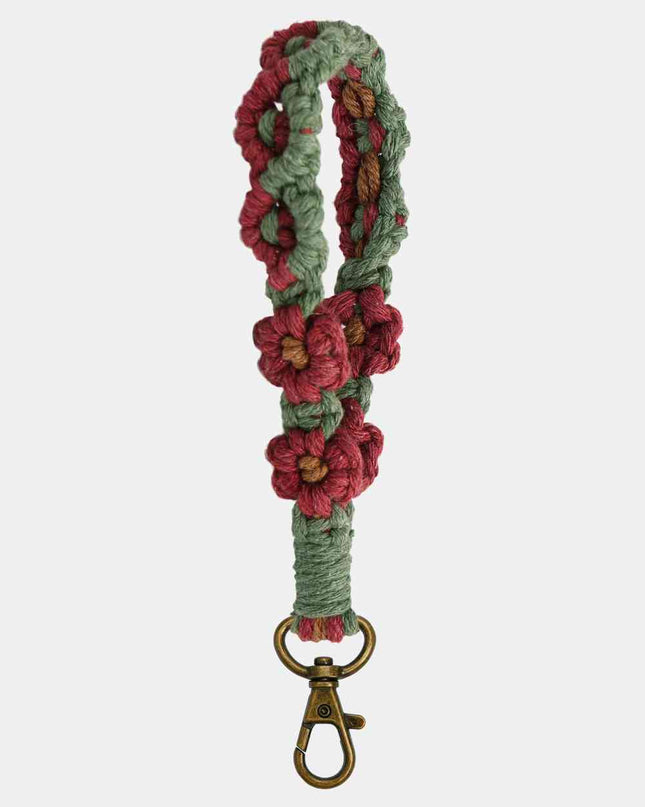 Flower Shape Wristlet Alloy Closure Macrame Key Chain