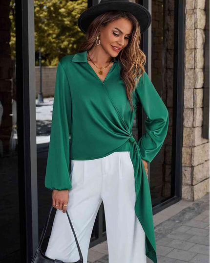 Surplice Neck Long Sleeve Blouse