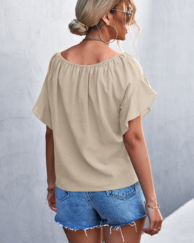 Flutter Sleeve Tie-Front Blouse