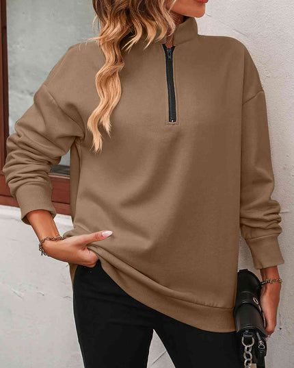 Zip-Up Dropped Shoulder Sweatshirt