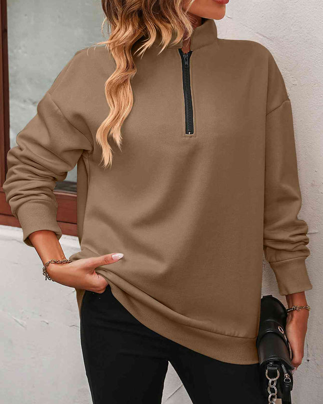 Zip-Up Dropped Shoulder Sweatshirt